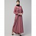 Front open Contrast embroidery abaya- Mauve Pink